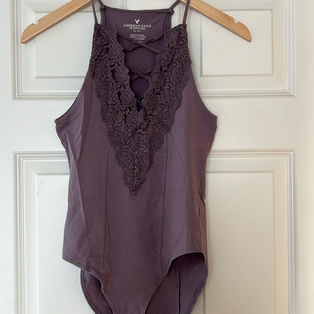 American Eagle purple lace front sleeveless bodysuit. Worn once, like new!